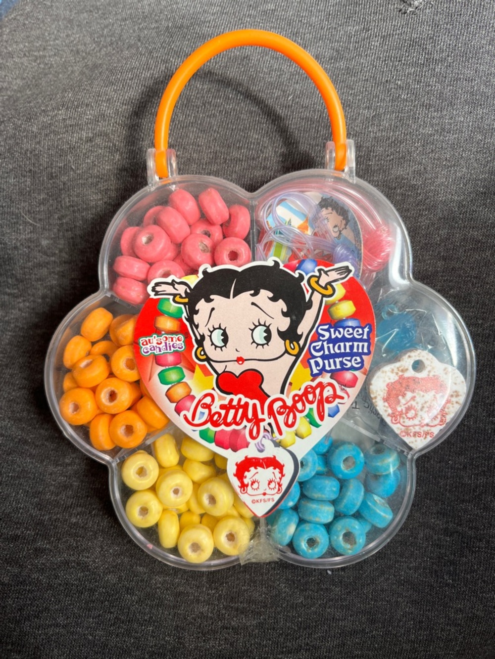 Betty Boop Flower Charm Purse with Pink, Orange, Yellow & Blue Beads
